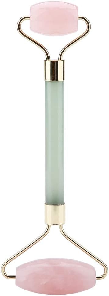 KEYREN Face Massage Roller Rose Quartz Jade Stone Natural Double Head