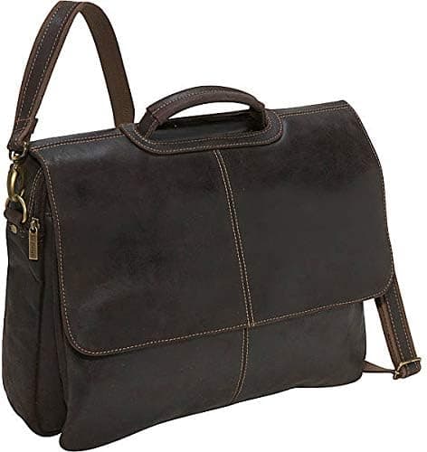 Le Donne Leather Distressed Leather Flap Over Laptop Brief, Premium Full-Grain Colombian Leather, 17"x13"x8"
