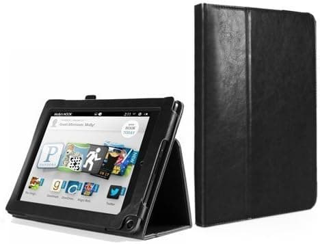 GMYLE(TM) Black Crazy Horse Pattern PU Leather Slim Folio Magnetic Flip Stand Case Cover with Wake Up Sleep Function for Barnes & Noble Nook HD+ Plus 9" inches Tablet