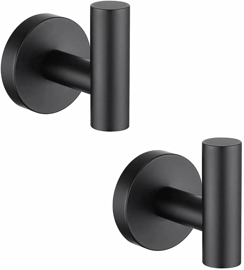 Towel Hooks Coat Robe Clothes Hook for Bathroom Kitchen Garage Wall Mounted (2 Pack), Matte Black SUS304 Stainless Steel Coat Robe Clothes Hook Modern Wall Hook Holder for Garage Hotel Wall Mounted