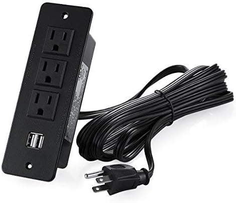 Kungfuking Desktop Power Grommet Power Strip 3-Socket 2-USB Convex Surface 9.85 FT Extension Power Cord (Black) (3outlet Convex Design)