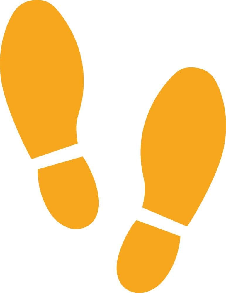 16 Shoe Footprint Vinyl Decal Stickers - Our Amazing"Super Tac Adhesive" Holds Strong But Allows for Easy Removability and are Easily Repositionable, 8" Tall x 3.25" Wide (Yellow)