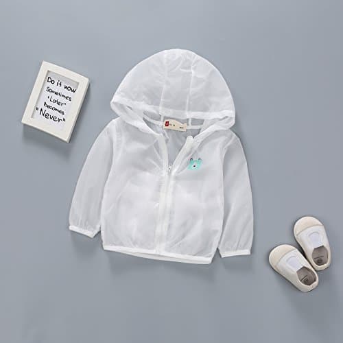ABOGALE Unisex Kids UV/Sun Protection Hoodie Quick Dry Ultrathin Jacket for Travel,Beach and Air Conditioning (White)