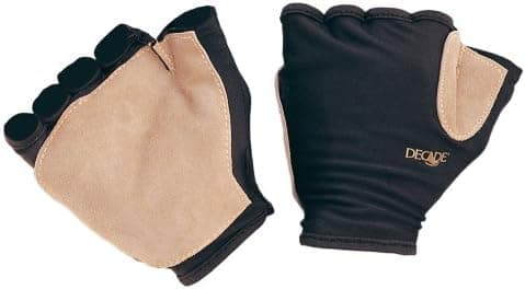 Decade 50304 Gpact Shock-Absorbing Half-Finger Lycra Wraparound Gloves with Leather Palm and Thumb Saddle Pads, Navy Blue and Buff, X-Large