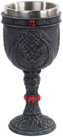 Pacific Giftware Celtic Winged Dragon Wine Goblet Chalice Resin Body Stainless Steel Faux Stone