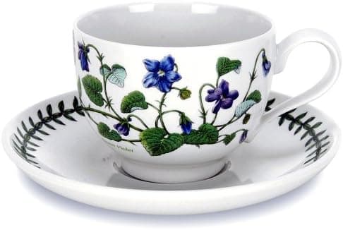 Portmeirion Botanical Garden Tea Cup and Saucer, Set of 6 Assorted Motifs, set, Blue, White