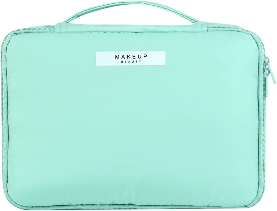 Yeiotsy Cosmetic Bag, Pastel Shade Travel Makeup Bags 2 in 1 Toiletry Kit Organizer with Brush Holders (Mint Green)