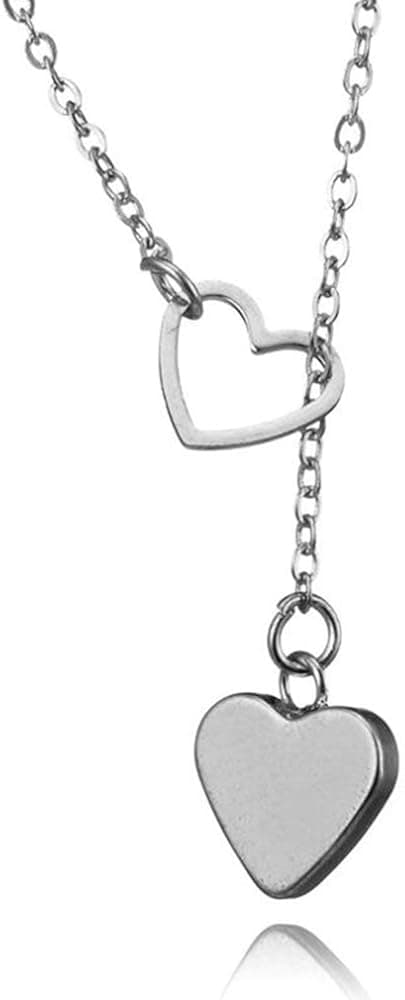 Chargances Love Pendant Lariat Necklace for Women and Girls Heart Collar Choker Delicate Jewelry for Her(Silver)