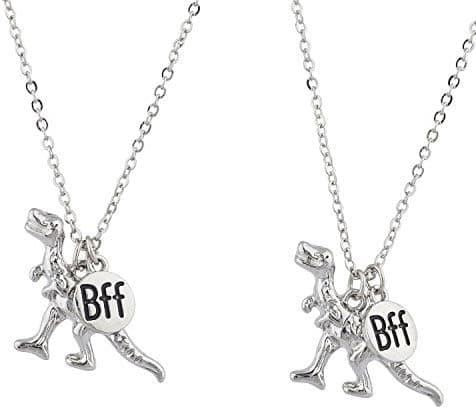LUX ACCESSORIES Silver Tone Dinosaur BFF Best Friends Forever Necklace Set (2pc)