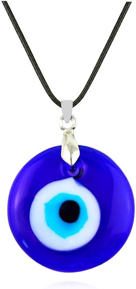 New Korbah Evil Eye Necklace Bracelets,Blue Turkish Glass Leather Rope Evil Eye Necklace Earring for Women Men Lucky Protection Necklace Jewelry