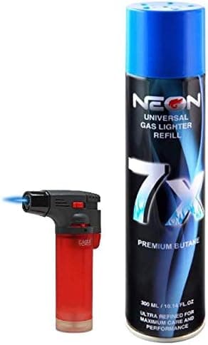 Big Eagle Torch Lighter + NEON 7X Butane Refill Fuel Fluid 10oz Can Bundle Combo