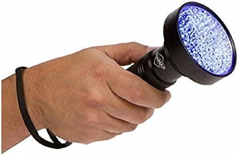 SUPER BRIGHT 100 LED Blacklight UV Flashlight - Emits a POWERFUL 30 Ft Ultraviolet Flood Light Beam- Finds Pet Urine Carpet Stains, Scorpions, Bed Bugs, Mold & Leak Detector & More- Commercial or Home