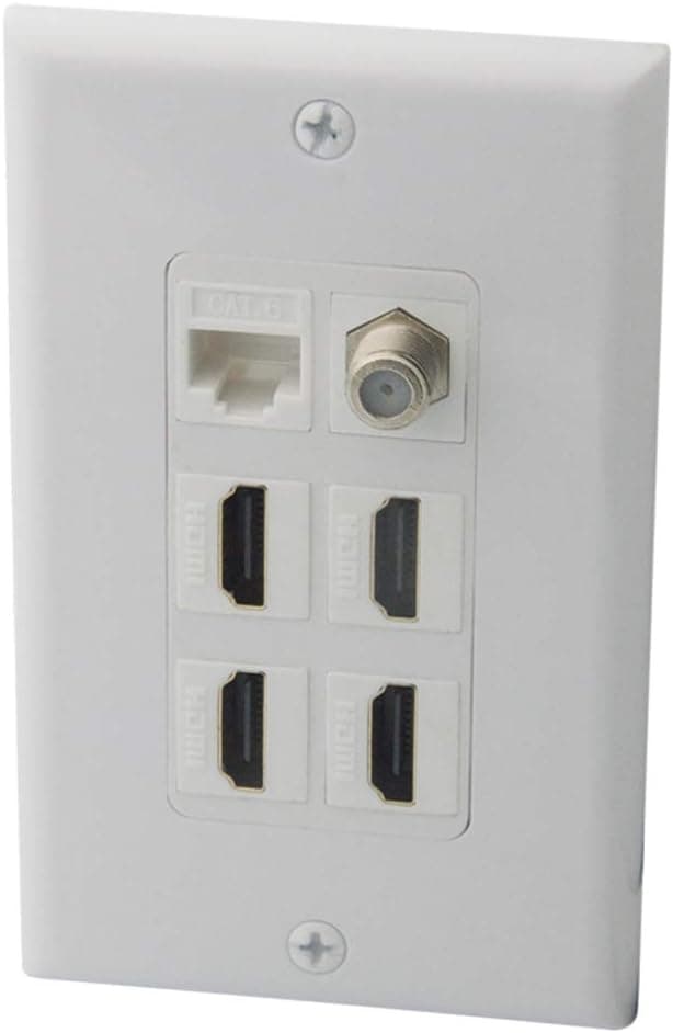 YinXiong 1-Gong Decorative Style 4 Ports HDMI 1 Port CAT6 RJ45 1 Port RG6 F Head Wall Plate With Backside Female To Female Connector