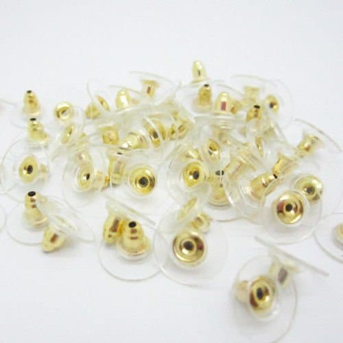50pcs Disc Bullet Clutch Earring Backs, Safety Earring Backs - Ear Nut with Comfort Pad - Hypoallergenic Gold Plated or Silver Stainless Steel (Gold)