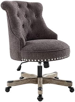 Linon Sinclair Wood Upholstered Swivel Office Chair in Charcoal Gray