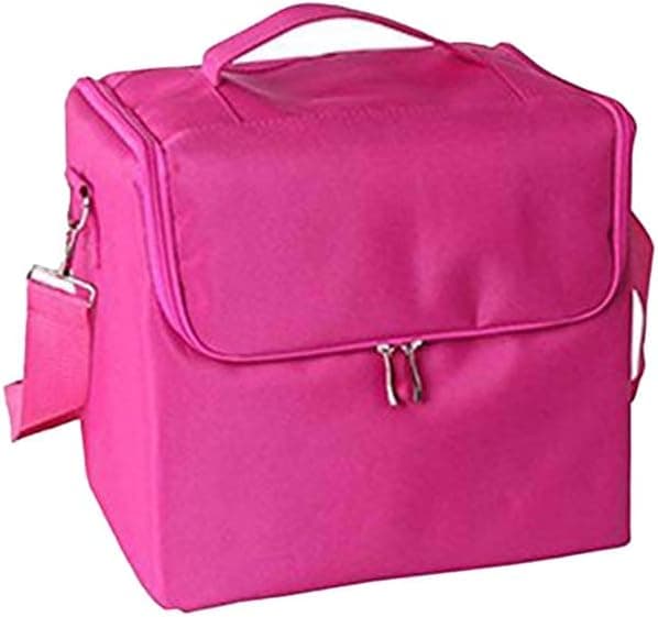 Makeup Train Case 4 Trays Makeup Cosmetic Case Organizer Large Capacity Cosmetic Bag Professional Makeup Artist Storage Bag Organizer with Shoulder Strap for Cosmetics Makeup Toiletry Jewelry Pink