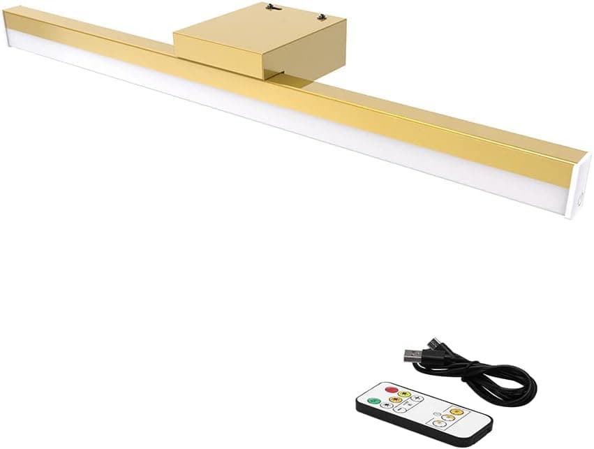 EAYOYAE Battery Operated Wireless Picture Light,Rechargeable 22inch Painting Display Light,Remote Control Wall Lights with Three Modes and Timing for Art Frame(Gold)