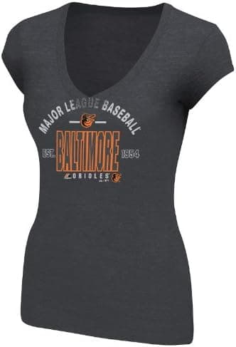 MLB Baltimore Orioles Women's Follow Your Team V-Neck T-Shirt, Charcoal Heather