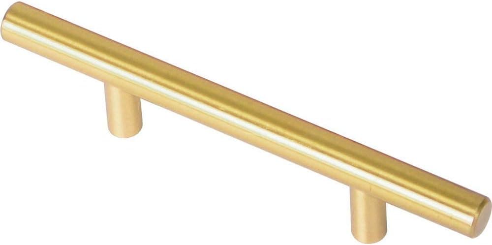 Satin Brass Cabinet Hardware Euro Style Bar Handle Pull - 5-3/4" Length - 3" Hole - Brushed Brass Modern Gold