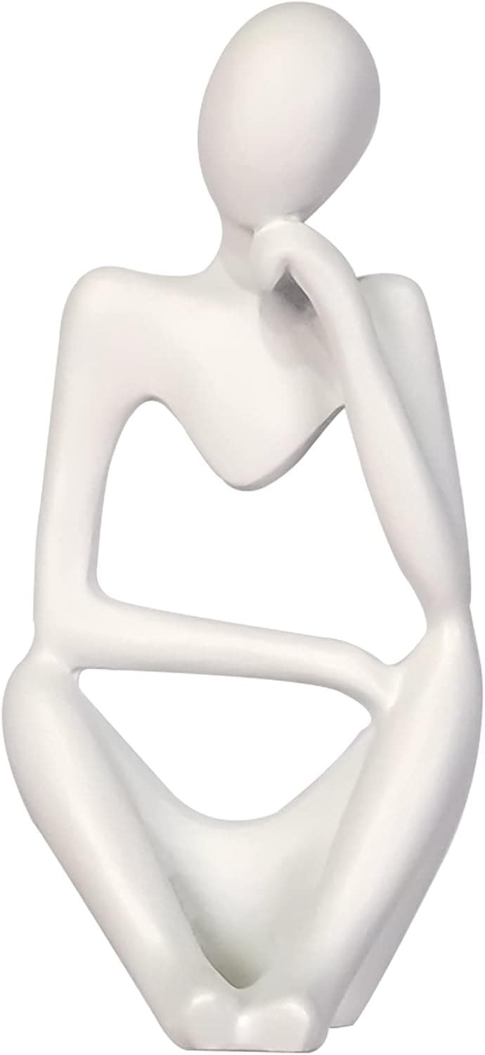 Lzttyee The Thinker Statue Mini Abstract Resin Thinker Statue for Modern Home Office Decor (White, Left)