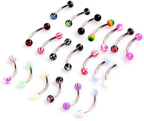 LUQUAN 20Pcs Colorful Stainless Steel Ball Barbell Curved Eyebrow Rings Bars Tragus Piercing