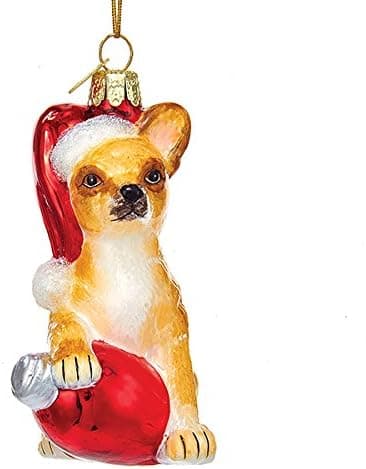 Kurt Adler 3 5" Glass Chihuahua W/c7 Bulb Ornament