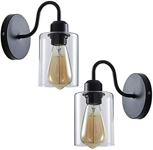 ZHU YAN Glass Wall sconces Modern Clear Glass Bedside Wall Black Wall Lamp for Bedroom,Black (2 Pack)