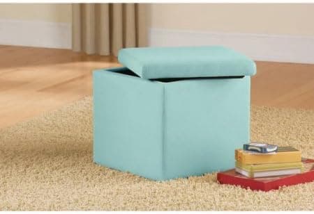 Multi-functional Design Aqua Faux Suede Ultra Storage Ottoman, Is a Comfortable Footrest, Spare Seat and Convenient End Table with Removable Top for Storage