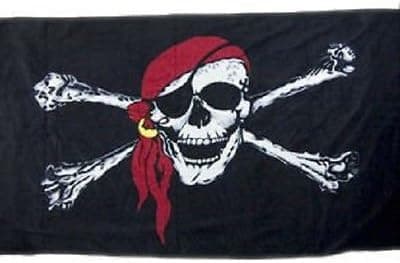 Jolly Roger Red Hat Skull and Bones Pirate 30 x 60 Beach Towel (Cotton Twill