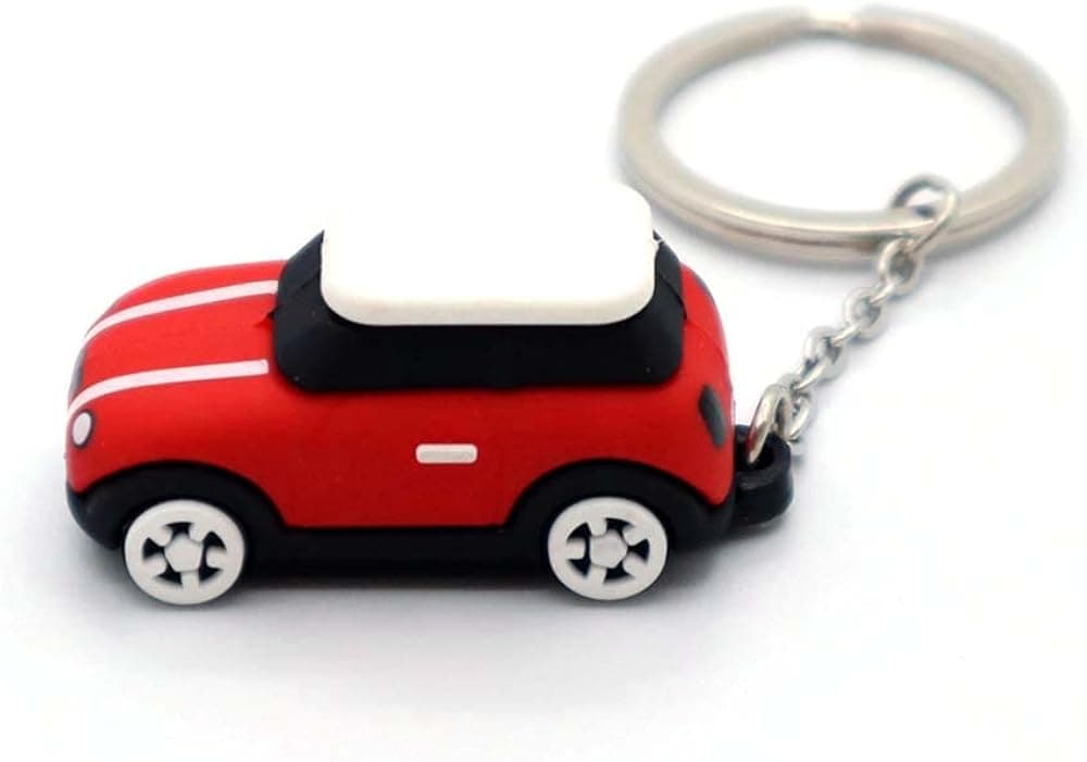 Keychain with MINI Cooper(Silicone Model), 3D OM, Stylish Cute Adorable, Silver Chain (Red)