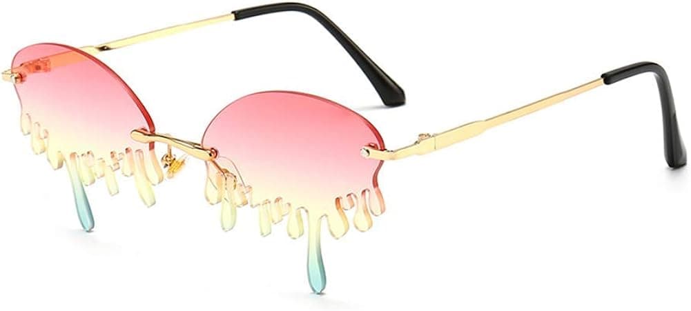 Fashion Tears Flame Sunglasses Women Men Brand Design Rimless Wave Eyewear Luxury Trending Narrow Sun Glasses Streetwear