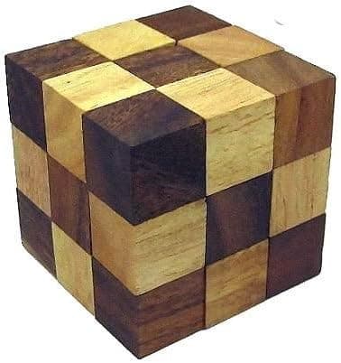 Classic 3D Chain Cube Jigsaw Wooden Puzzle, Brain Teaser, Gift Boxed