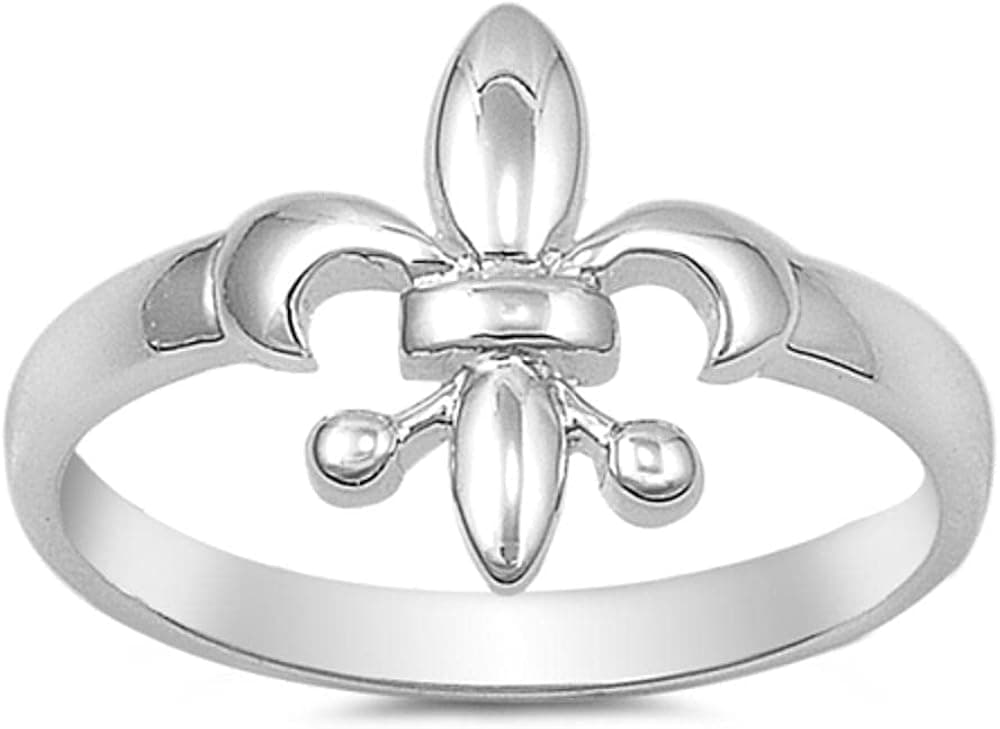 Sterling Silver Fleur De Lis Ring French Symbol Lily Design Solid 925 Sizes 4-10