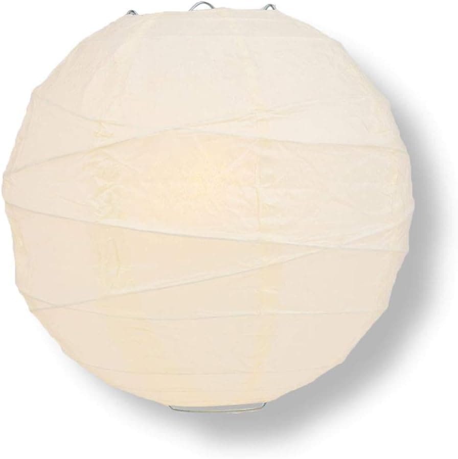 Quasimoon PaperLanternStore.com 14 Inch Beige/Ivory Round Paper Lantern, Crisscross Ribbing, Hanging Decoration