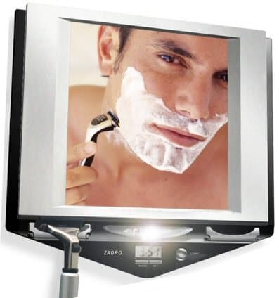 Z`Fogless Lighted Shaving Mirror with Clock, Stainless Steel & Black Finish