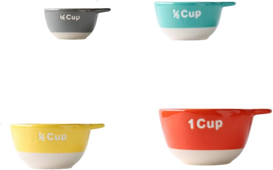 Stoneware Set of 4 Bowl Shaped Measuring Cup Set with Handles, Multicolor
