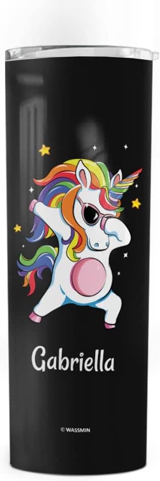 Wassmin Personalized Unicorn Skinny Tumbler Stainless Steel Cup With Lid 20oz Double Walled Vacuum Insulated Tumblers Magical Horse Unicorn Gifts Custom Name Tumbler for Boys Girls Kids Men Women