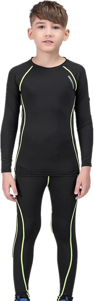 OPALOS Boys Girls Base Layer Athletic Compression Leggings and Shirts Thermal Underwear Set Running Pants Tights