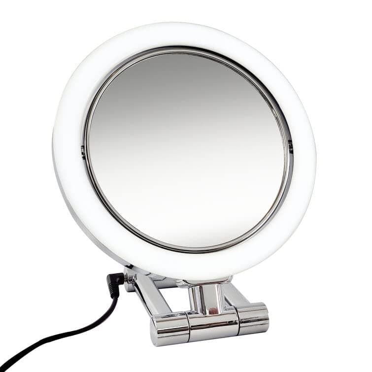 Rucci Tabletop LED Chrome Stand Mirror, Double Sided 10x/1x Magnification, 6" Dia. Frame to Frame