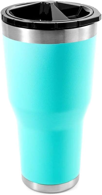 Camco Currituck Tumbler with Twist Top Lid - Double Wall Insulated, Kitchen Grade Stainless Steel, BPA Free Spill Proof Lid Design, Great for Camping and Outdoors - 30 oz. Seafoam (53076)