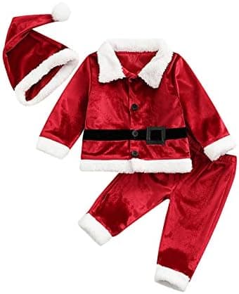 FIOMVA Christmas Baby Girl Boy Santa Costumes Clothes Outfits Dress Jacket Coat Long Pants Hat Socks Cosplay