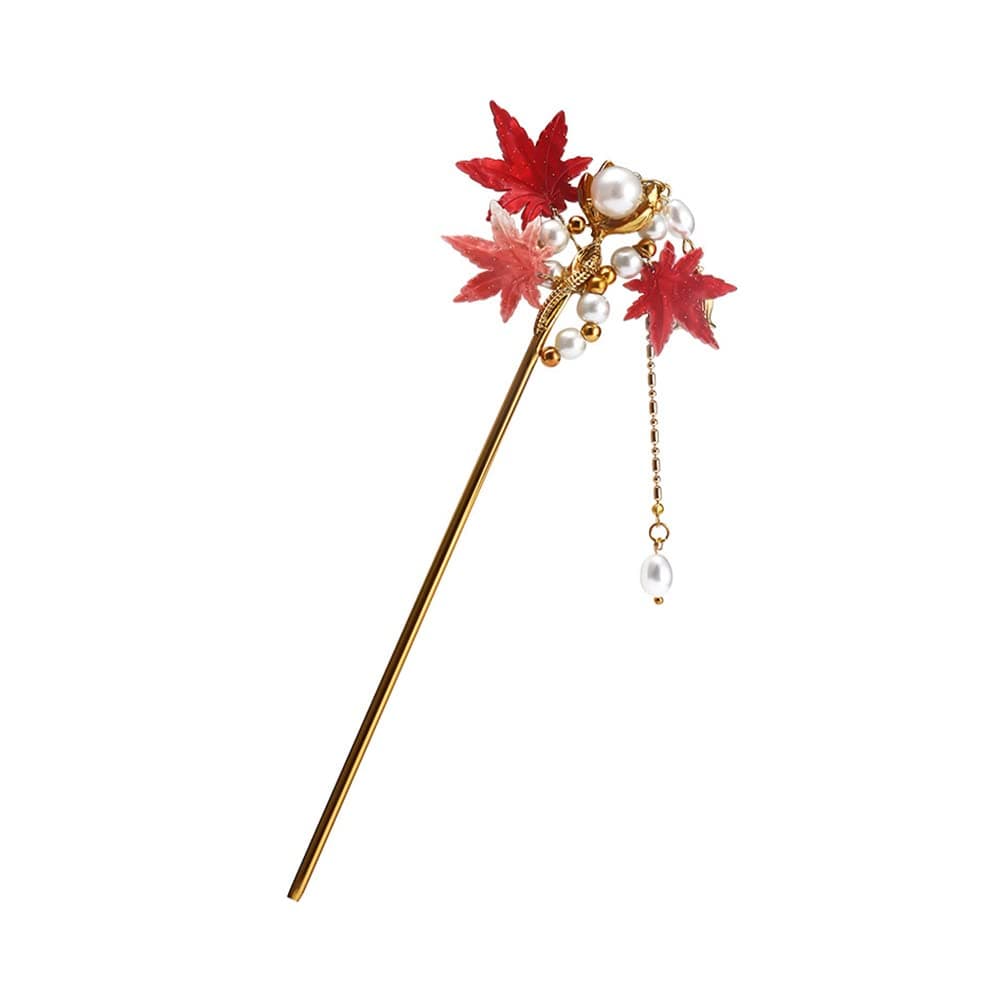 Retro Alloy Maple Leaf Hair Stick Tassel Pendant Chinese Hair Chopsticks Hairpin MGPFERD