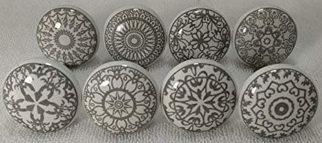 10 Grey & White Flat Hand Painted Ceramic Knob Cabinet Knobs Drawer Pulls Ceramic Door Knobs (Beige Color)
