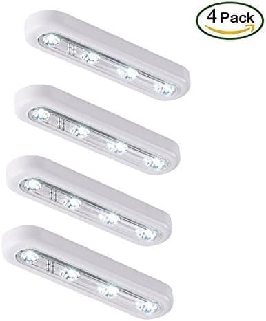 Ledinus 4 Pack 4-LED Touch Tap Push Stick-on Anywhere Light Super Bright LED Night Light for Closets, Attics, Garages, Car, Sheds, Storage Room
