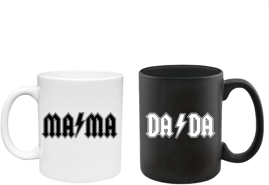 Rockstar Dad and Mom Mug - Gift for Pregnancy Announcement - New Parent Gifts for Couples - Dad and Mom Coffee Mug Set for Christmas Anniversary Birthday 11 Oz With Gift Box (Black&White)