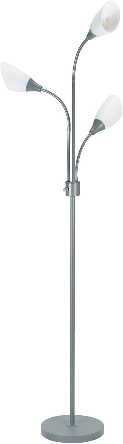 Catalina Lighting 70.25" Medusa 3-Light Floor Lamp with White Shades, Classic Silver