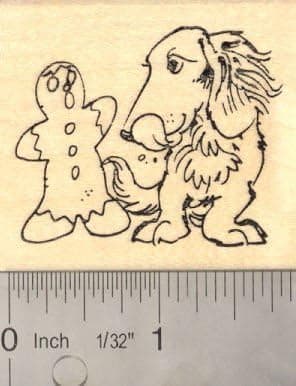 Dachshund Dog Christmas Rubber Stamp (with Gingerbread Boy)