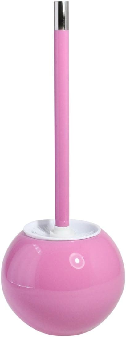 Minimalist Stainless Steel Toilet Brush and Round Holder Set- Pink