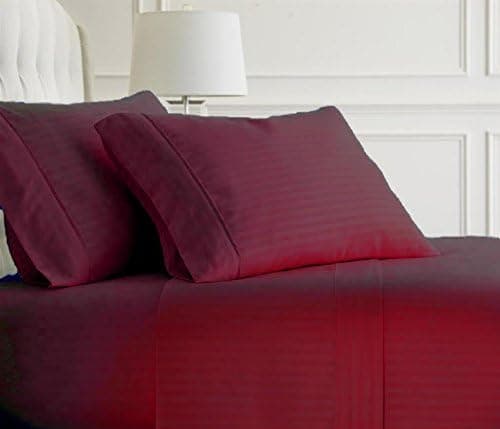 Kashi Home Soft Embossed Dobby Stripe Sheet Set 100% Brushed Microfiber, 11" Deep Sheet Set (Full, Burgundy)