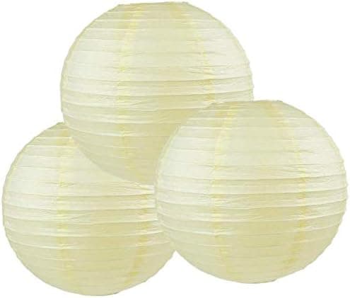 4"6"8"10"12"14"16"18 Round Paper Lanterns Lamp Wedding Birthday Party Decoration Pack of 3 (Ivory/Cream, 8"/20CM)
